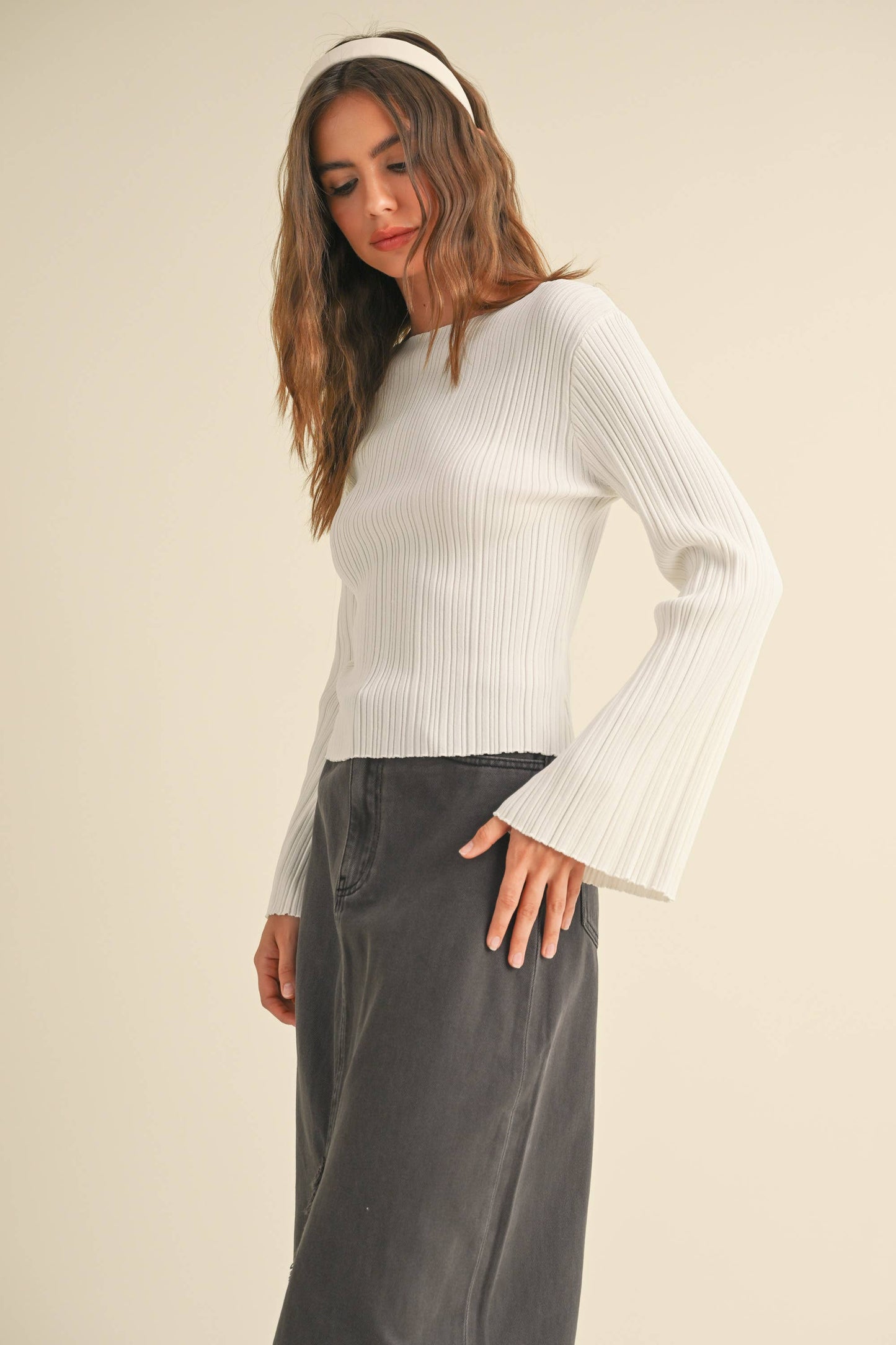 Ribbed Long Sleeve Knitted Top