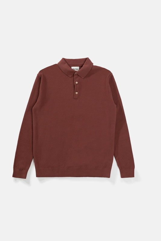 Textured Knit Long Sleeve Polo Shirt