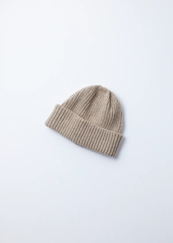 Recycled Wool Blend 2×2 Beanie / Beige