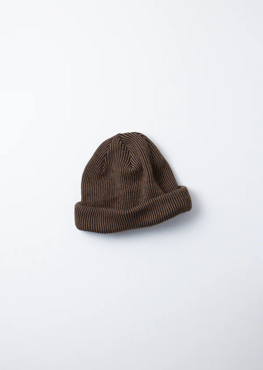 Super Soft 2-Way Beanie "Stripe" / Khaki & Black