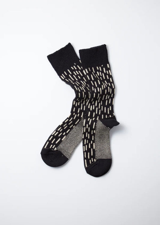 Rain Drop Crew Socks / Black & Ivory