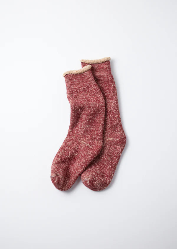 Double Face Crew Socks / Dark Red & Brown