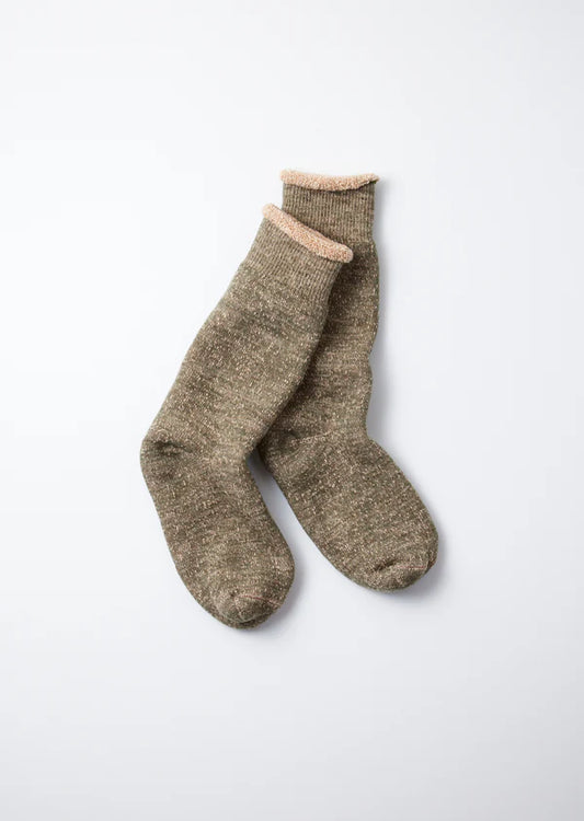 Double Face Crew Socks / Green & Brown