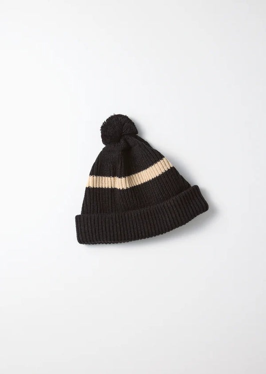 Stripe Pom-pom Beanie / Black