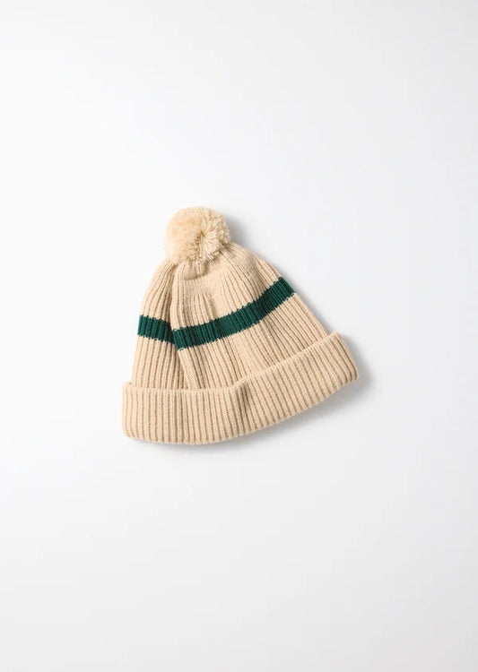 Stripe Pom-pom Beanie / Raw