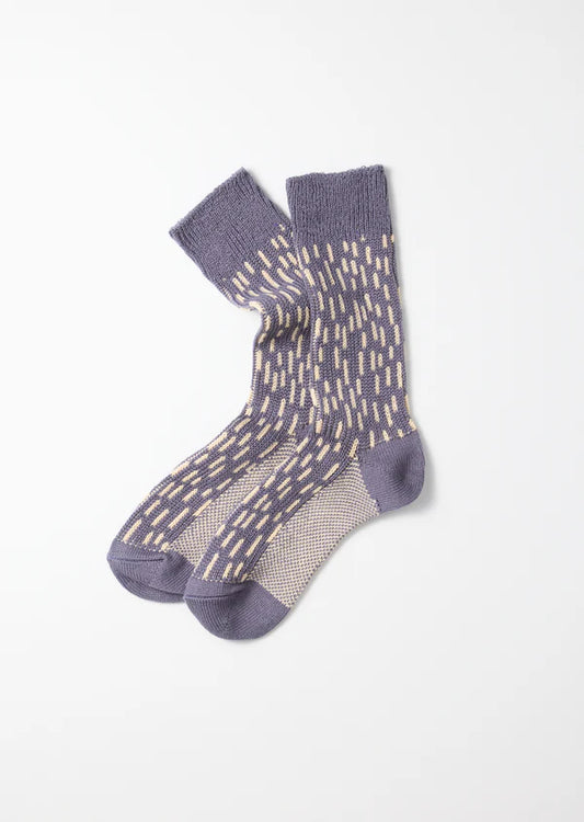 Rain Drop Crew Socks / Steel Blue & Ivory