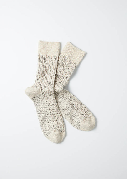 Kasuri Ribbed Crew Socks / Gray & Black