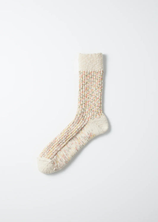 Kasuri Ribbed Crew Socks / Coral & Blue