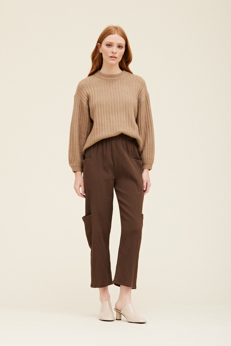 Balloon Ribbed Knit Sweater - Dry Thyme / Small