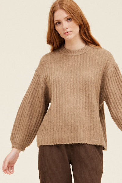 Balloon Ribbed Knit Sweater