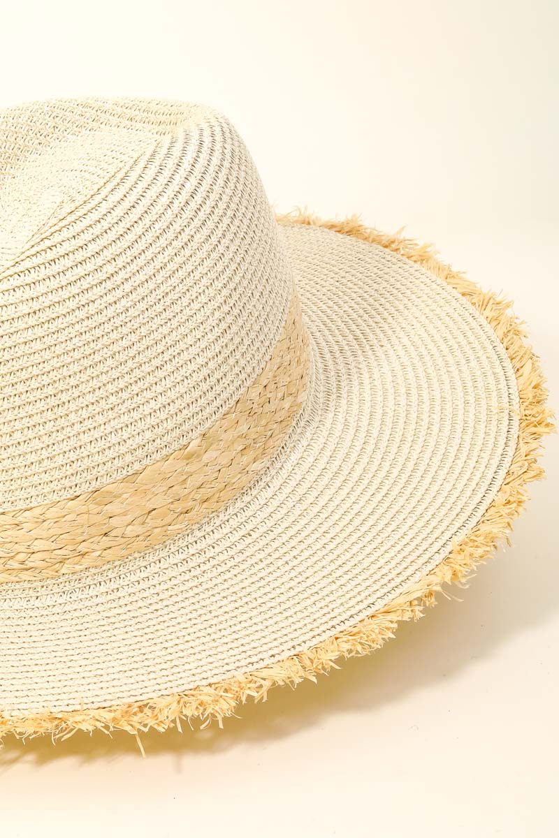 Straw Braided Fringe Fedora Hat