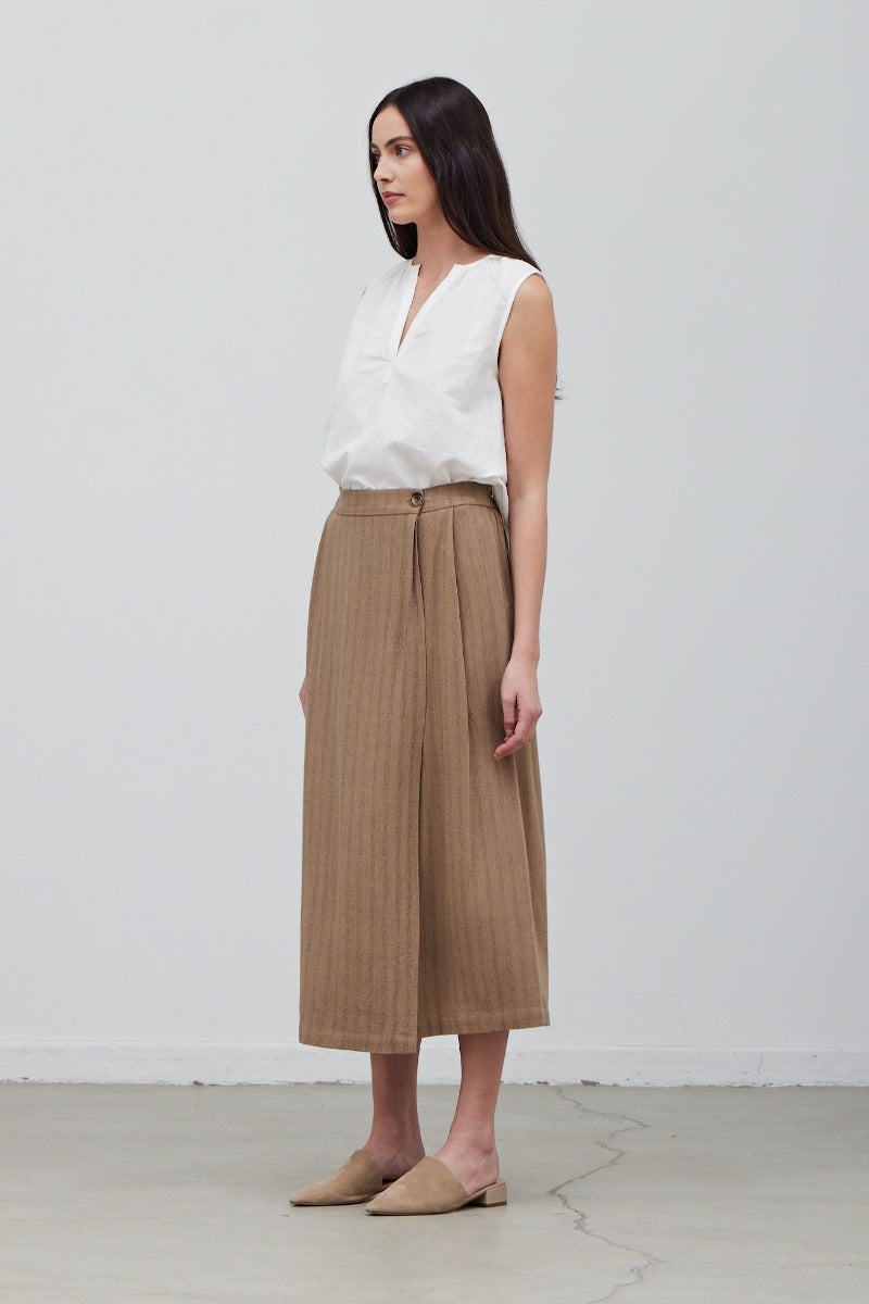 Linen Blend Wrap Skirt