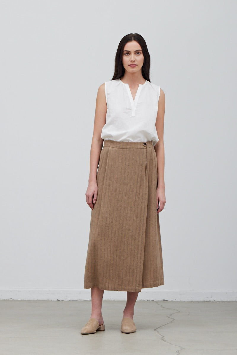 Linen Blend Wrap Skirt