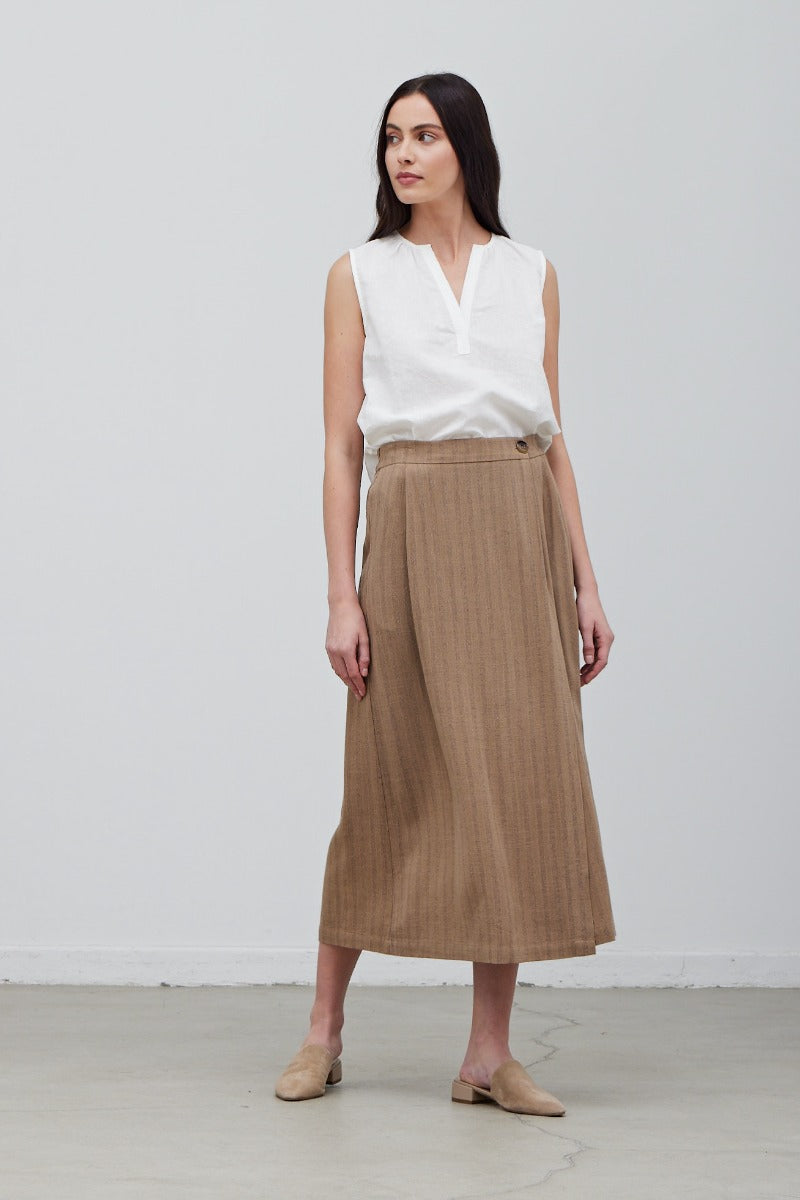 Linen Blend Wrap Skirt