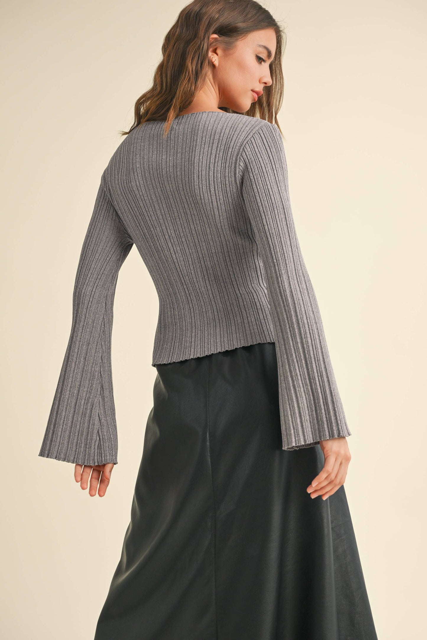 Ribbed Long Sleeve Knitted Top