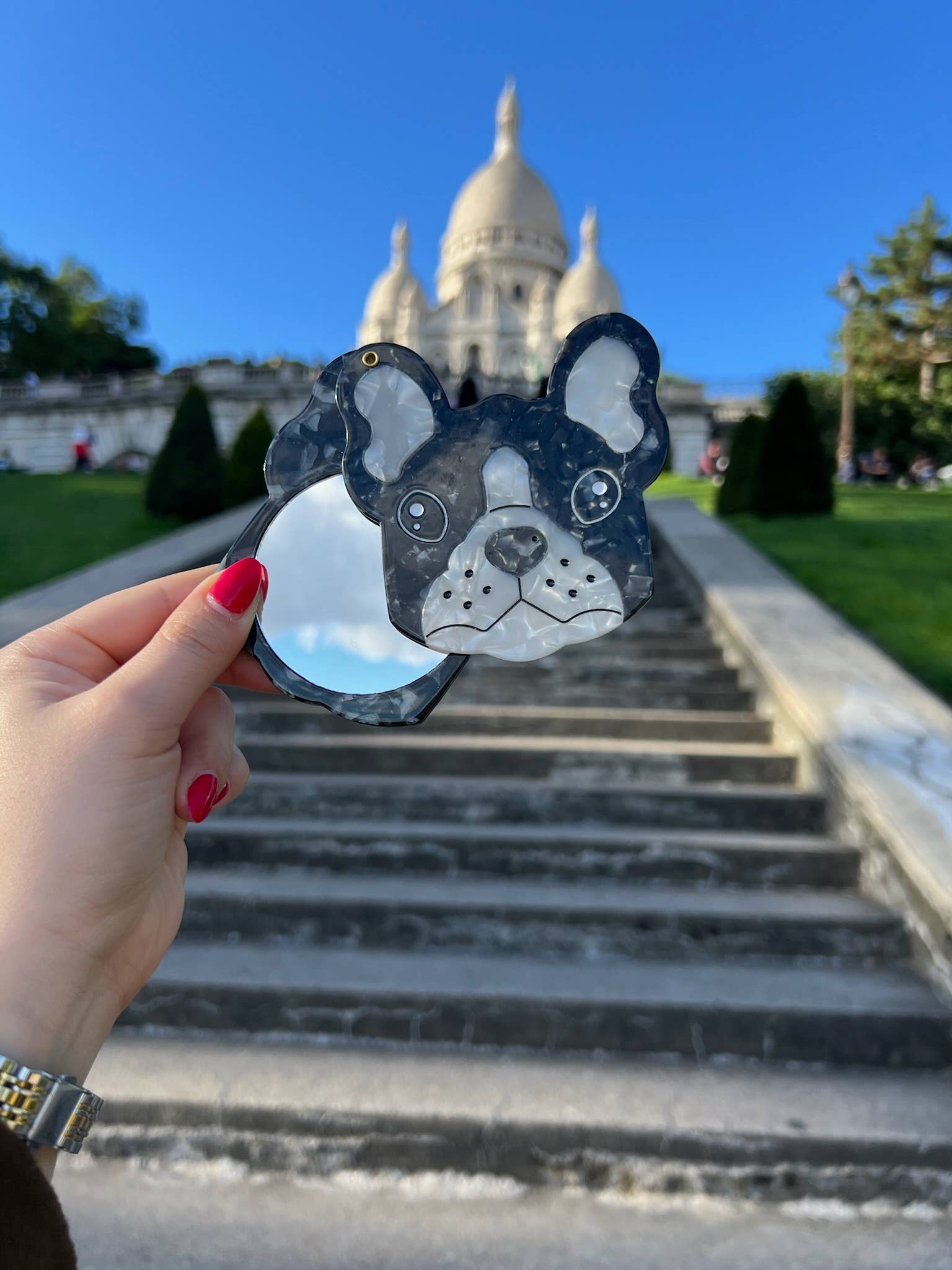 Hand-painted Frenchie Dog Compact Mirror | Eco-Friendly