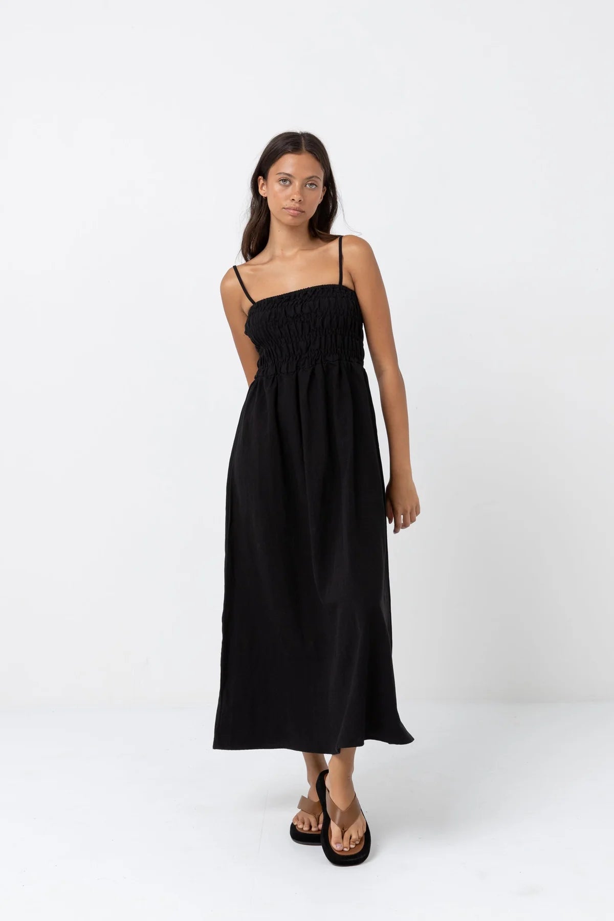 Classic Shirred Midi Dress