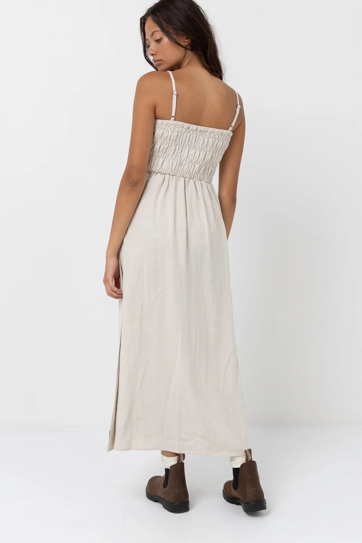 Classic Shirred Midi Dress