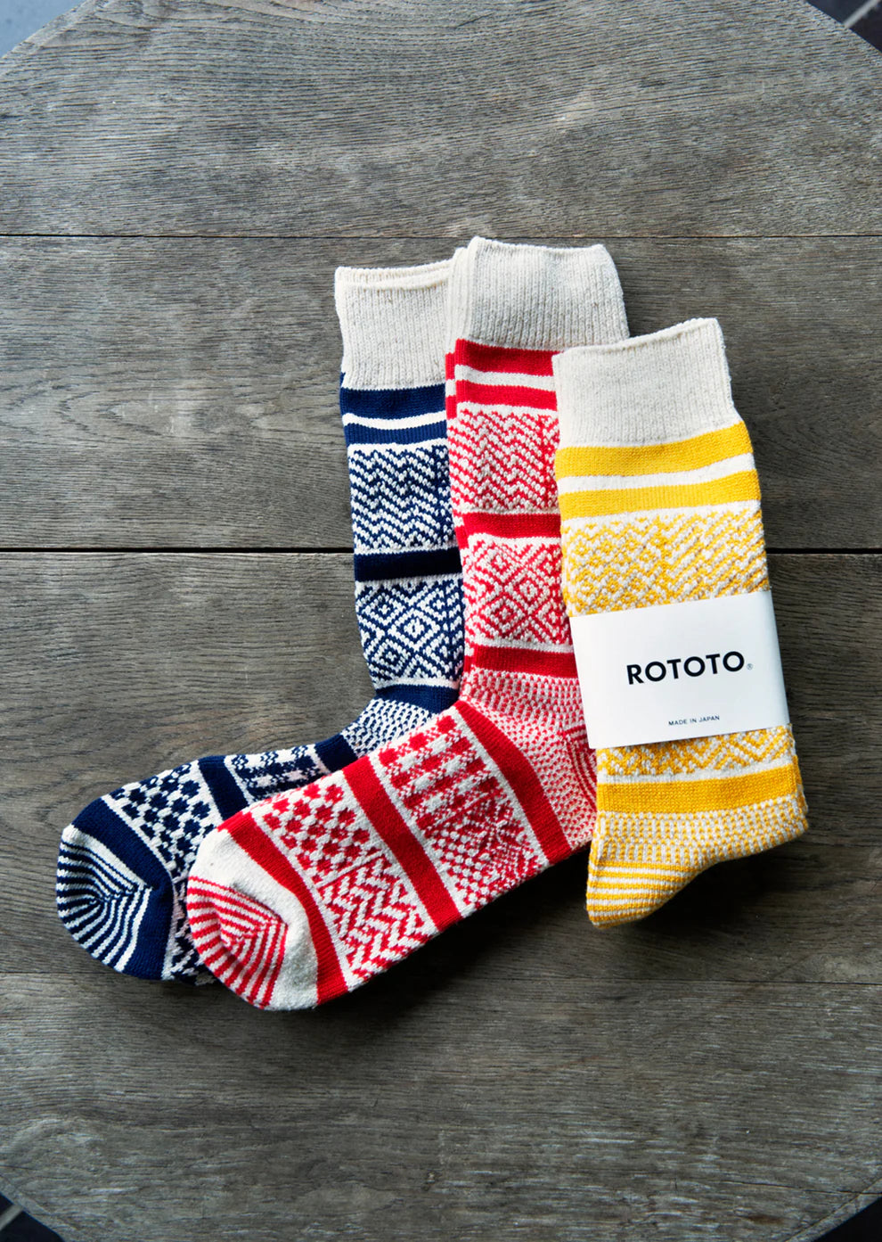 Multi Jacquard Crew Socks / Ivory & Navy