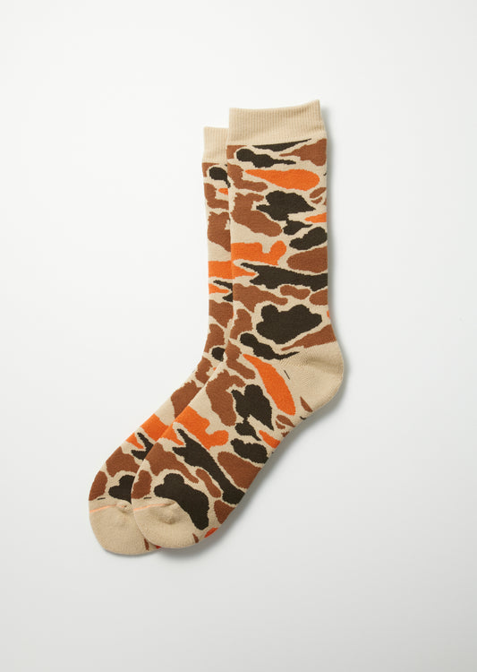 Pile Camo Crew Socks / Beige & Orange