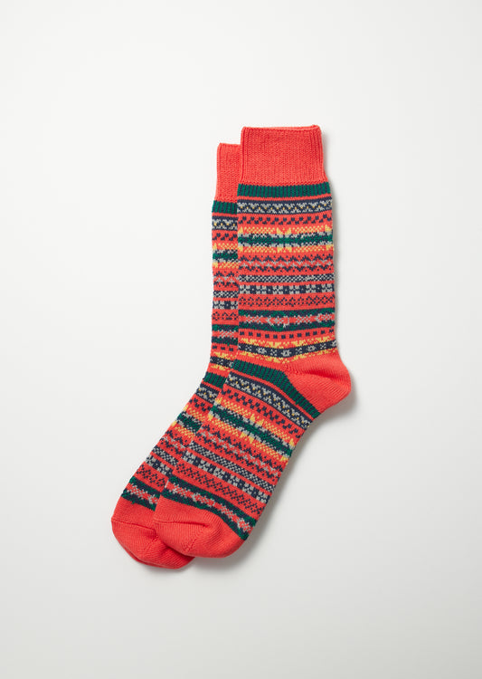 Jacquard Crew Socks Fairisle / Red