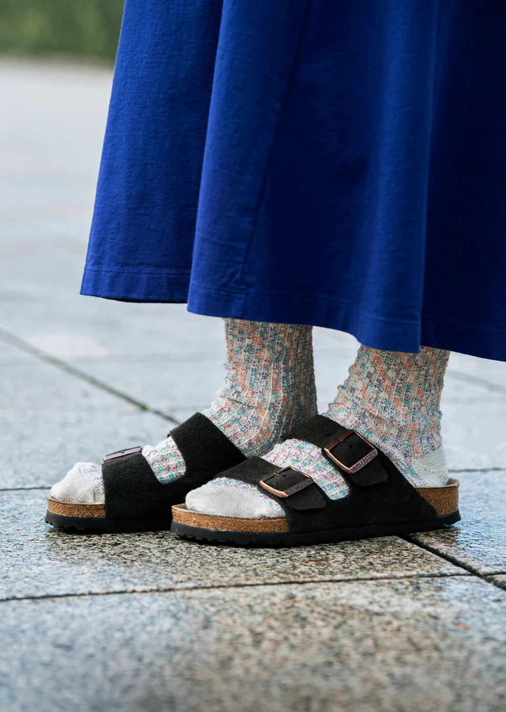 Kasuri Ribbed Crew Socks / Gray & Black