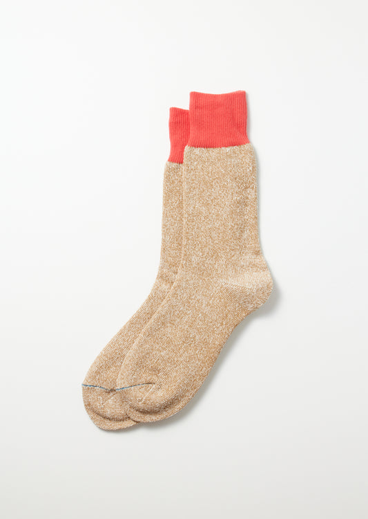 Double Face Crew Socks Silk & Cotton / Bittersweet & Beige