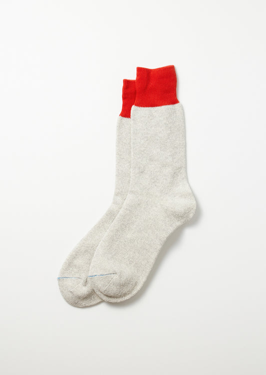 Double Face Crew Socks Silk & Cotton / Red & Light Gray