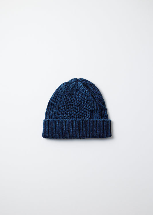 Aran Cable Indigo Watch Cap / Dark Denim