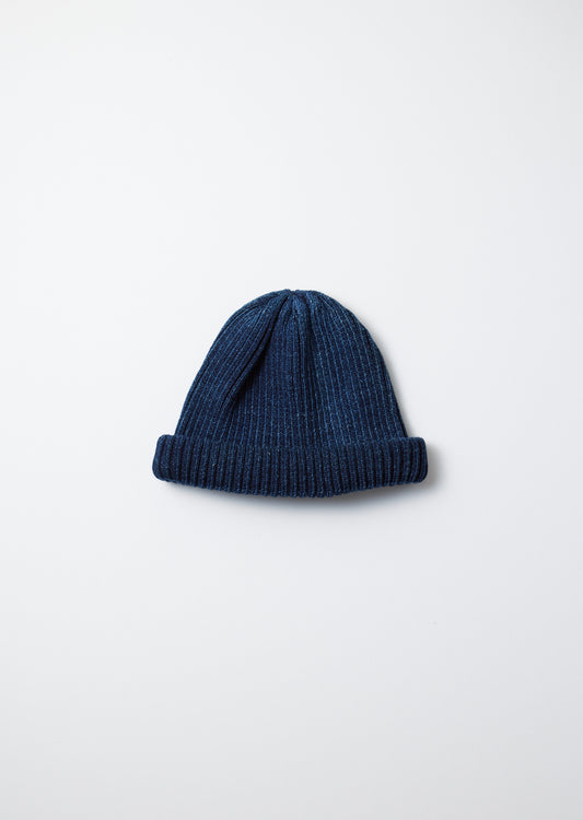 Indigo Cotton Roll Up Beanie / Dark Denim