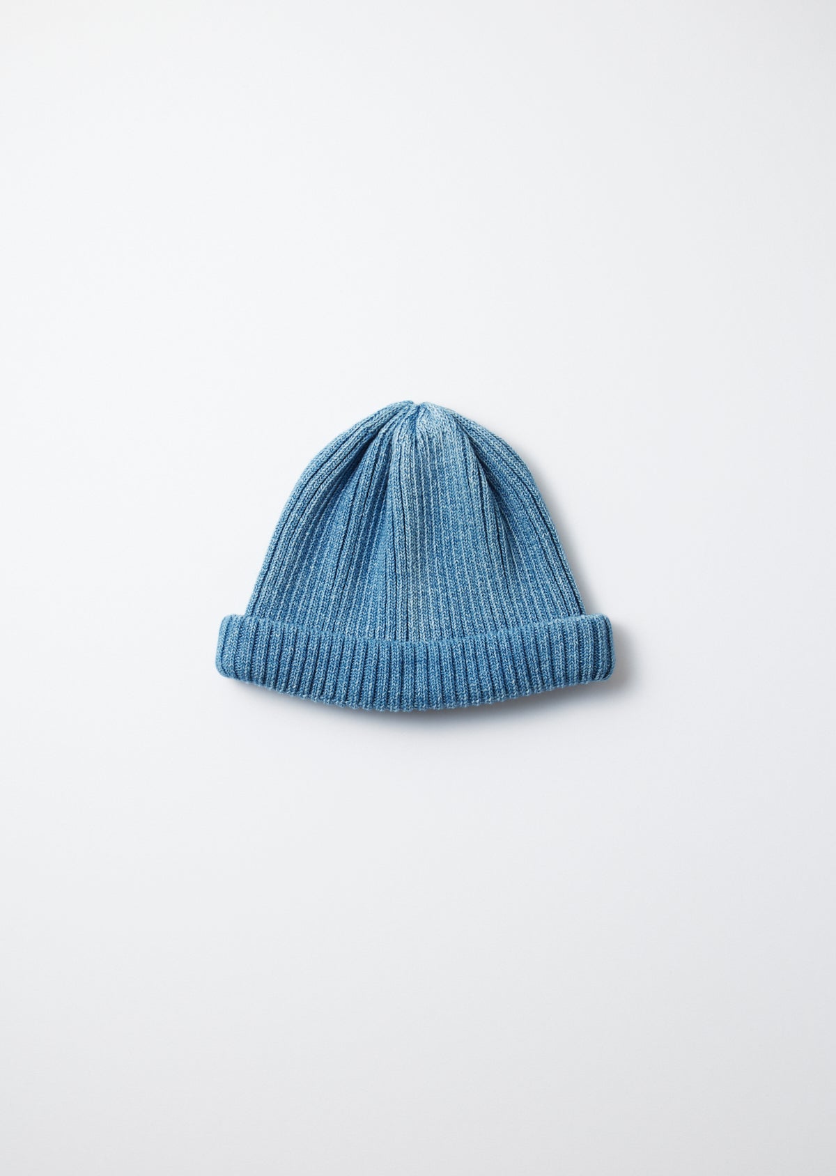 Indigo Cotton Roll Up Beanie / Light Denim