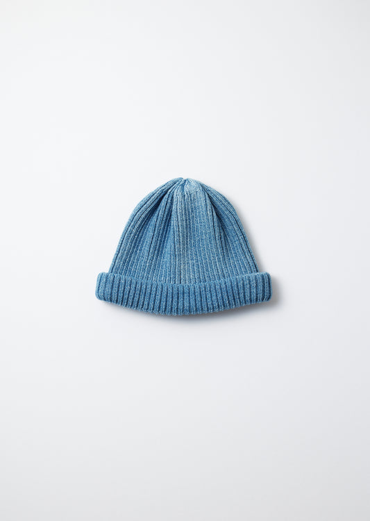 Indigo Cotton Roll Up Beanie / Light Denim