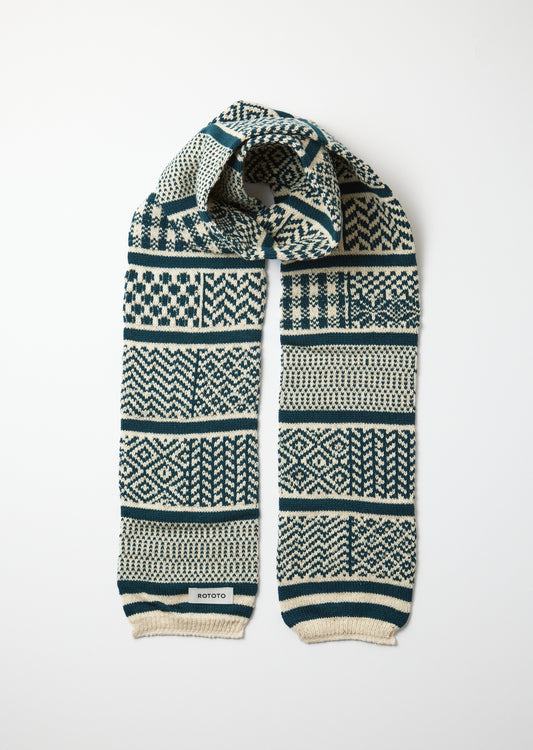 Sockstole Scarf Multi Jacquard / Ivory & Bottle Green