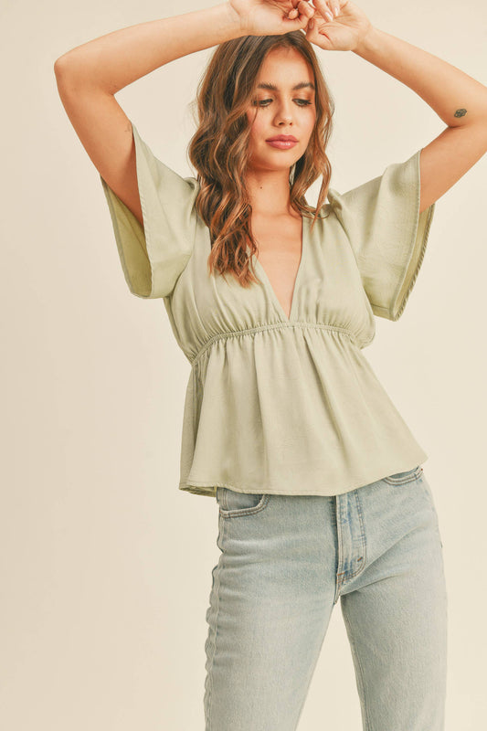 Crinkled Look Satin Top