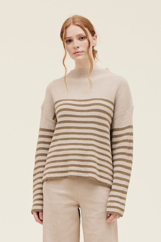 Funnel Neck Striped Sweater