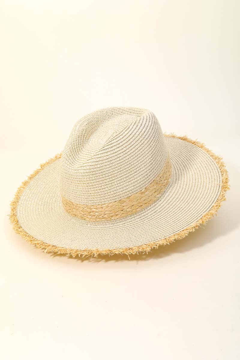 Straw Braided Fringe Fedora Hat