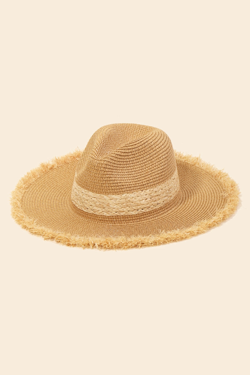 Straw Braided Fringe Fedora Hat