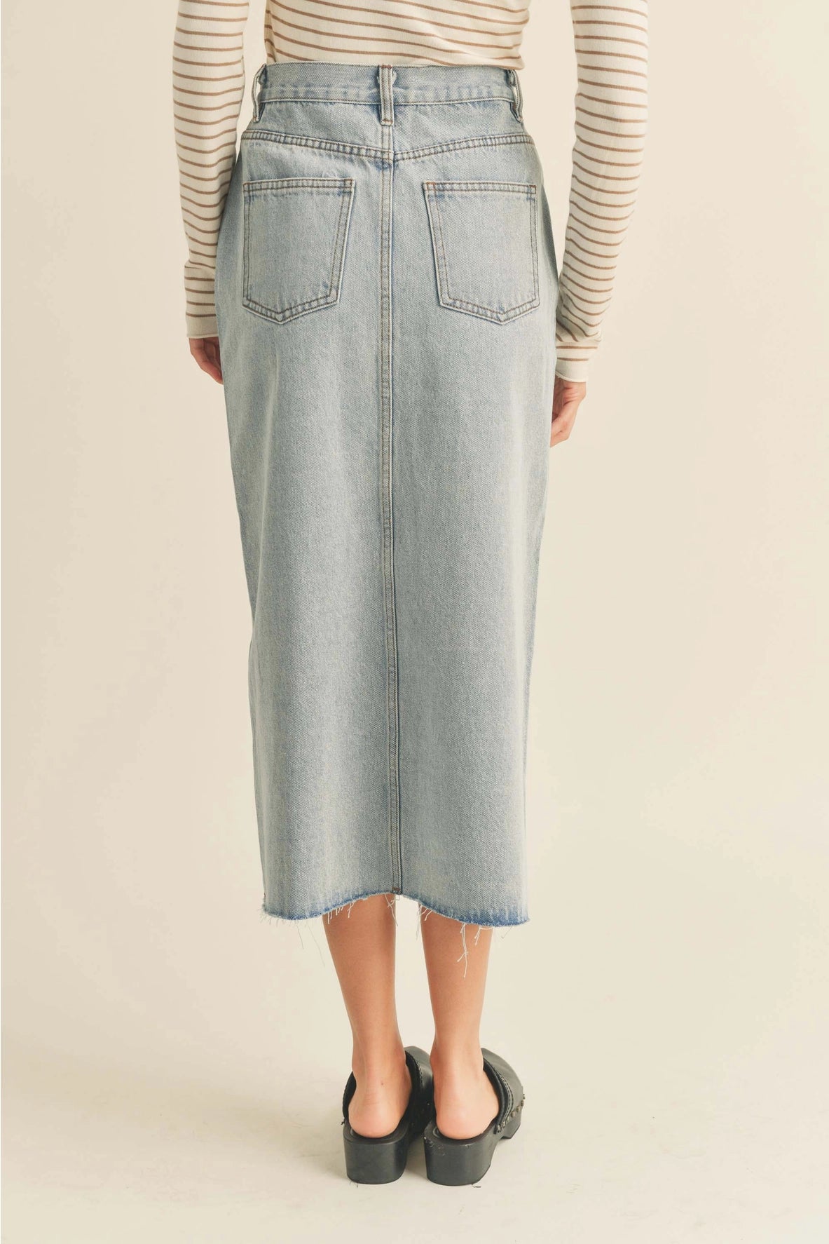 Washed Denim Midi Skirt