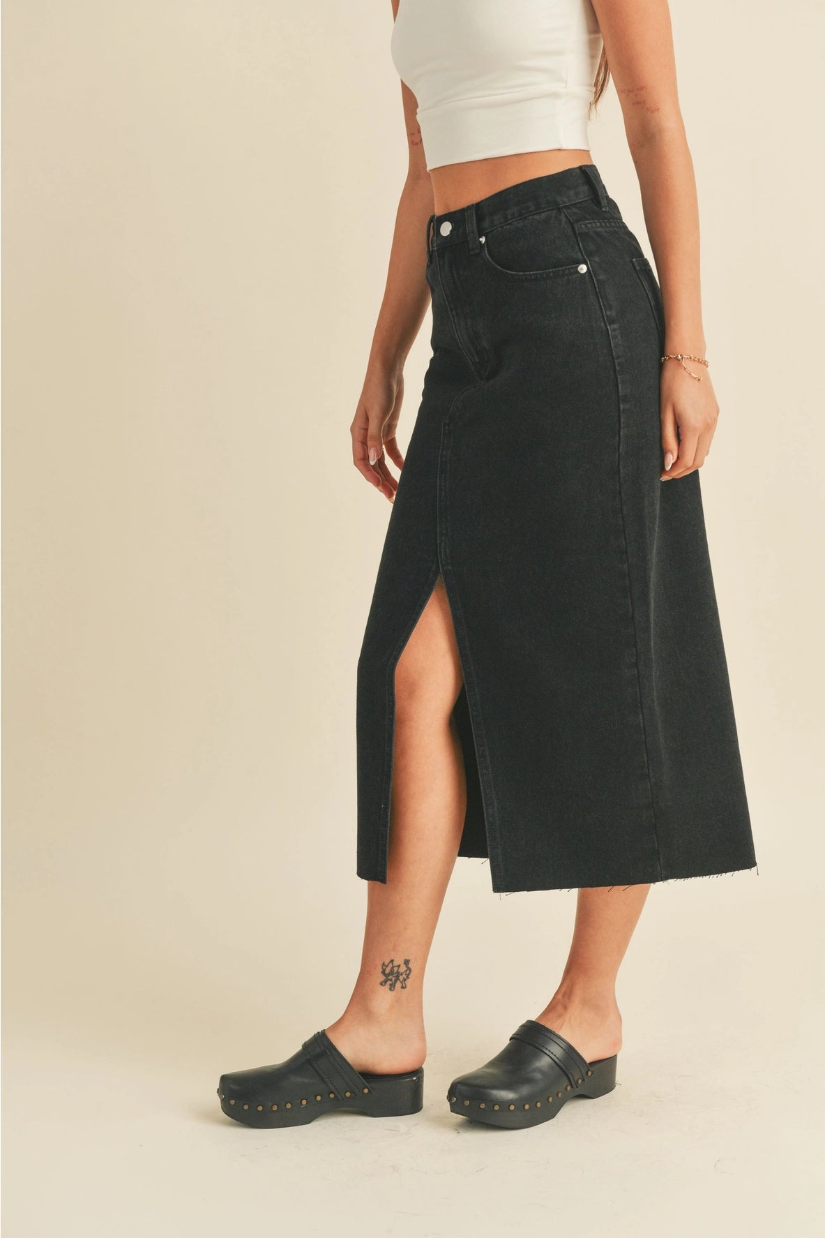 Washed Denim Midi Skirt