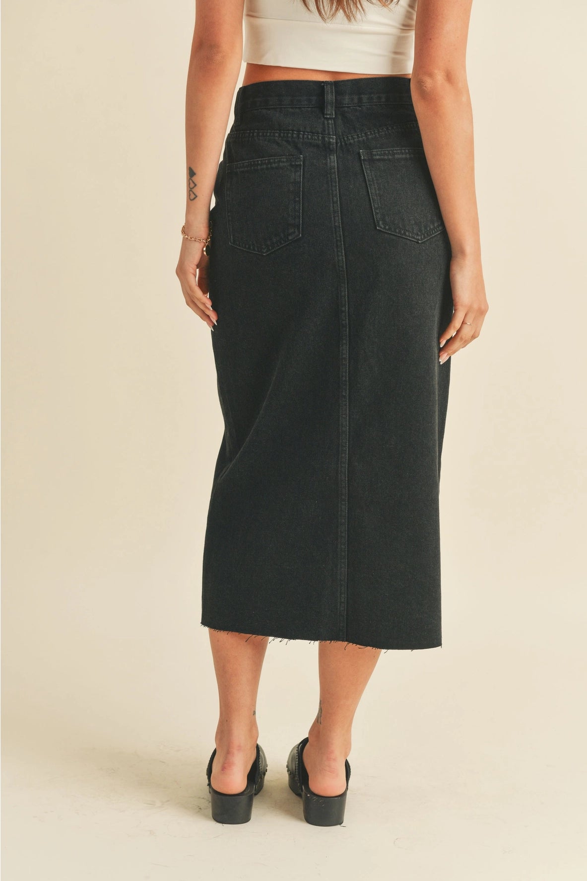 Washed Denim Midi Skirt