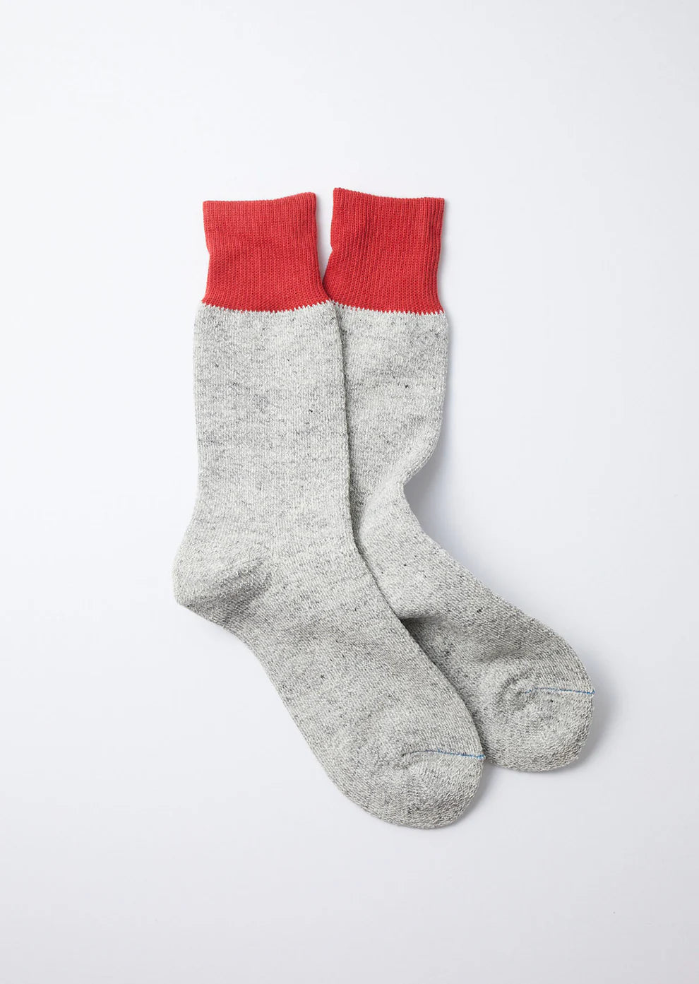 Double Face Crew Socks Silk & Cotton / Red & Light Gray