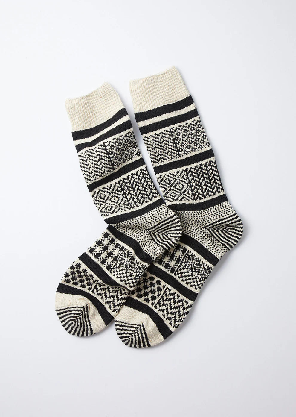 Multi Jacquard Crew Socks / Ivory & Black