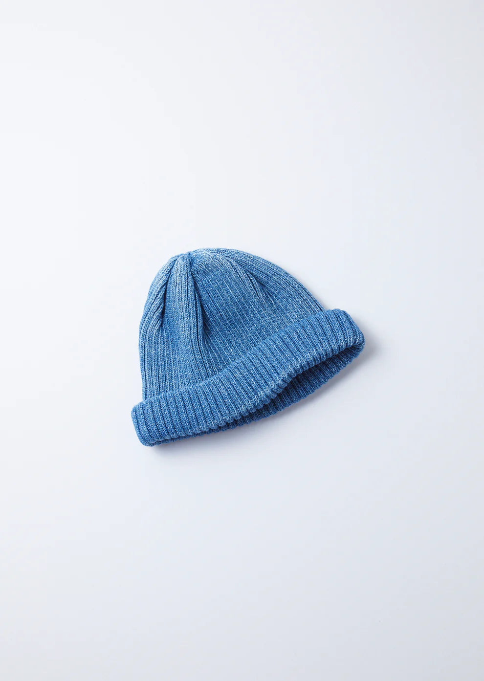 Indigo Cotton Roll Up Beanie / Light Denim